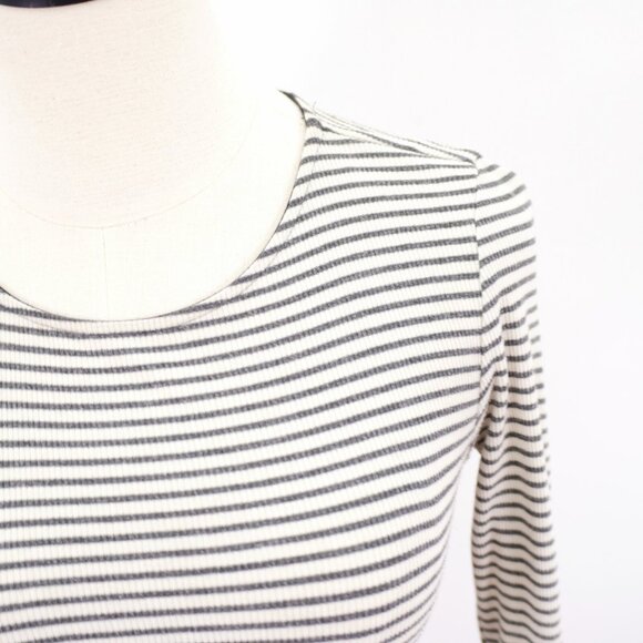 Charlotte Russe Small Cream Gray Striped Ribbed Cotton Sweater Dress Scoop Neck - Picture 2 of 7
